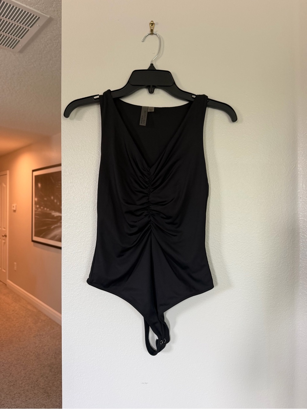 Black Ruched V-Neck Bodysuit - Women